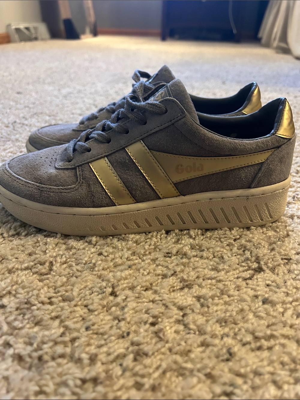Gola Grey Suede Sneakers with Gold Accents
